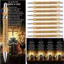 MotiMind 25 Sets Christian Church Gifts for Men Full Armor of God Bible Verse Brown Ballpoint Pens and Religious Bookmarks Pastor Appreciation Gifts for Christmas Godfather Church Staff