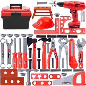 Kids Tool Set, 55 Pcs Kids Tool Set Pretend Play Toys with Box and Electronic Toy Drill, Toy for Toddler Boys Girl Kid Child Ages 3+