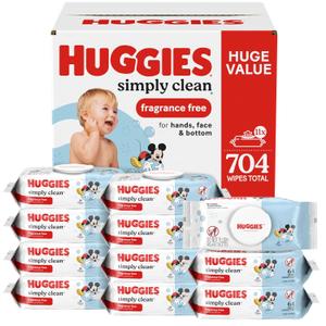 Huggies Simply Clean Baby Wipes, Unscented, 11 Packs, 704 Wipes
Fragrance Free, Soft & Strong, Everyday Cleanup, Thick & Absorbent, No Harsh Irritants, 1-Handed Dispensing