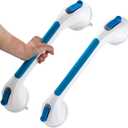 TAILI Shower Grab Bar 2 Pack,Suction Shower Handles for Bathtubs, Heavy Duty 240 lbs Bathroom Safety Grip for Seniors, No Drilling Removable Waterproof Handrails,Blue (16.8")