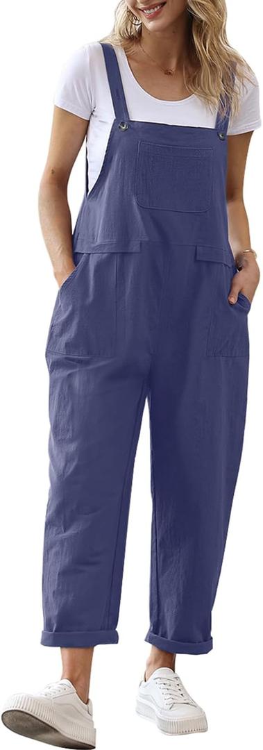 YESNO Women Long Casual Loose Bib Pants Overalls Baggy Rompers Jumpsuits with Pockets PV9 (Medium, Blue Gray)