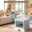 Stainless Steel Cat Litter Box With Lid, Top & Front Entry Enclosed Metal Litter Box, Large Covered Drawer Type Foldable Cat Litter Pan With Litter Scoop & Mat, Easy to Clean,Odor Control (Grey)