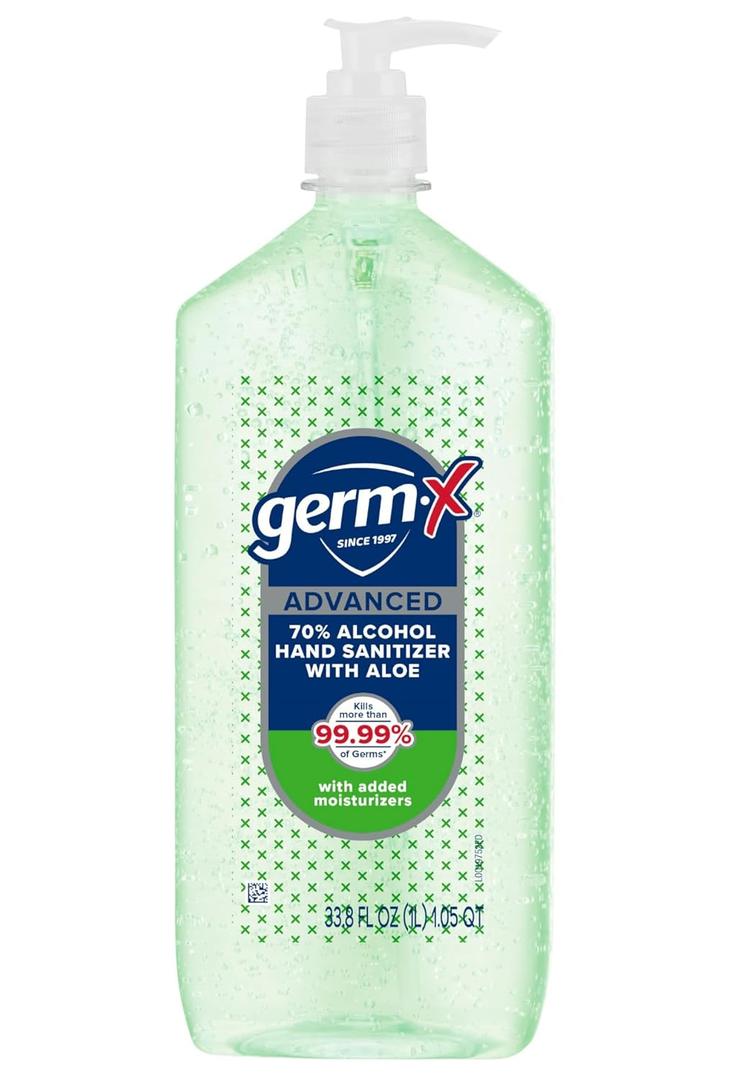 Germ-X Advanced Hand Sanitizer with Aloe and Vitamin E, Non-Drying Moisturizing Gel, Instant and No Rinse Formula, Pump Bottle, 1 Liter (33.8 Fl Oz (Pack of 1))