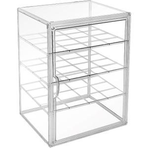 Extra Large 4 Tiers 15.7"X11.8"X9.8" Clear Acrylic Organizer Box Display Case, Plastic Holder with Magnetic Door and 3 Division Boards for Figures, Books, Handbags, Purses, Boots