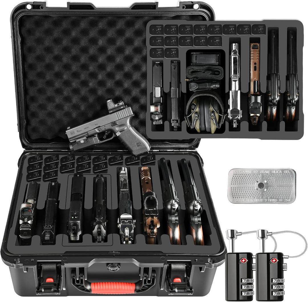 Pistol Gun Case for Multi Handguns - Hold Multiple Pistols & Magazines, Pre-cut Waterproof Hard Shell Gun Box, TSA Approved Pistol Case for SIG Sauer, Smith & Wesson, for Colt, for Revolver, for Glock, 19.8" x 15.5" x 8.6"