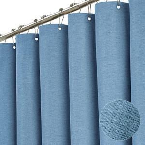 BTTN Blue Fabric Shower Curtain, Linen Textured Heavy Duty Waterproof Cloth Shower Curtain Set with 24 Plastic Hooks, Simple Hotel Luxury Decorative Shower Curtain for Bathroom, 72x72, Moonlight Blue