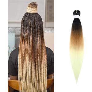8 Pack TENGSHUO FLY Pre-Stretched Braiding Hair 26 Inch 1 Packs Hot Water Setting Synthetic Hair Crochet Braiding Hair Extension (26 Inch (Pack of 1), Black to Dark Brown to Beige)