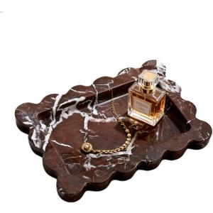 Natural Samll Marble Tray 6.3"x4.7",Rectangle Scalloped Tray for Women Home Décor (Rosa Levanto)
