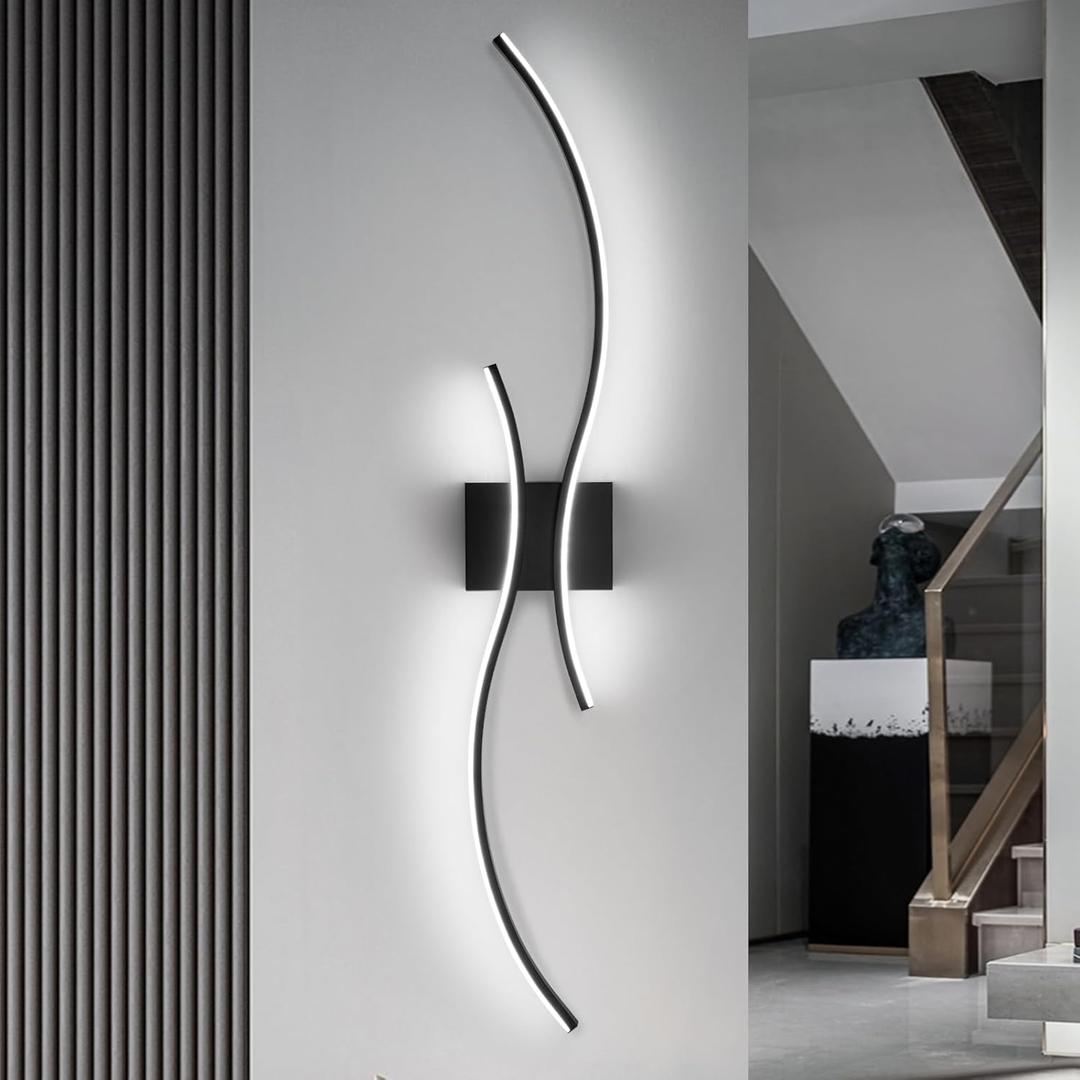 CANEOE Modern Led Wall Light, 39inch Black Indoor Led Wall Sconce Lighting, Bathroom Vanity Light Fixtures Over Mirror for Living Room Hallway Bedroom Bedside Wall Lamp (Cool White, 6000K), 1 Pack, Hard-Wired
