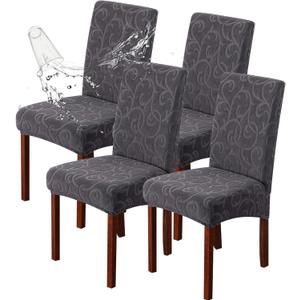 Genina Waterproof Dining Room Chair Covers Stretch Parsons Chair Slipcovers for Dining Room Kitchen Chair Protector Cover, Removable, Washable (4, Flower Pattern-Dark Gray)