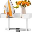 JUYSON Ironing Board Holder Wall Mount, Iron Board Storage Hanger for Laundry Rooms, Iron and Ironing Board Set Holder (White-with Shelf)