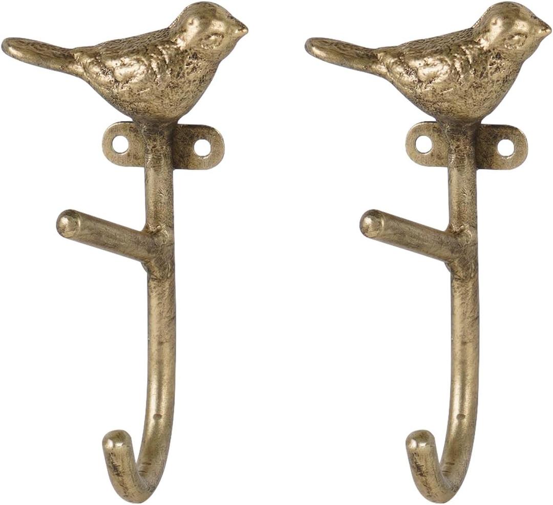 SOFFEE DESIGN 2pcs Metal Coat Hooks with Gold Little Bird Branch Shape, for Entryway, Bathroom, Bedroom Farmhouse Decoration