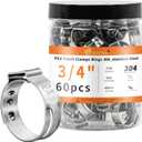 60pcs 3/4 inch PEX Cinch Clamps Rings, 304 Stainless Steel Single Ear Hose Clamps, Pex Crimp Rings for PEX Tubing Pipe Fitting Connections