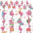 36 Pcs Flamingo Ornaments Tropical Palm Leaves Floral Flower Wooden Hanging Tree Ornament for Summer Hawaiian Beach Luau Aloha Birthday Bachelorette Wedding Bridal Shower Party Decorations