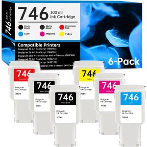 746 Ink Cartridge 300-ml Set with New Chip Replacement for HP 746 Ink Cartridge P2V83A P2V82A P2V81A P2V80A P2V79A P2V78A for DesignJet Z6 & Z9+ Large Format Printer, 6-Pack 746 High Capacity Ink Kit