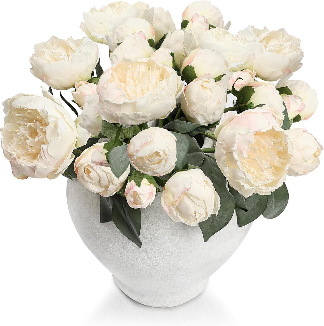 Silk Flower Peony Bouquets - 2 Pack Artificial Peonies with Stems Vintage Look Real Peonies Flowers for DIY Crafts Flower Arrangements Wedding Centerpiece Table Decor - Champagne