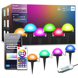 Outdoor Smart Ground Lights - 65FT 45Pack Pathway Light Remote & App Control, Color Changing Walkway Lighting Compatible with Alexa Halloween Christmas Outdoor Decor for Patio, Garden, Yard