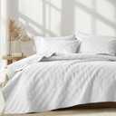 inron Quilt Set Queen Size, White Microfiber Ultrasonic Full Bedspreads, Lightweight Breathable Coverlet, Modern Geometric Pattern Thin Bedding Set for All Season (1 Quilt, 2 Pillow Shams)