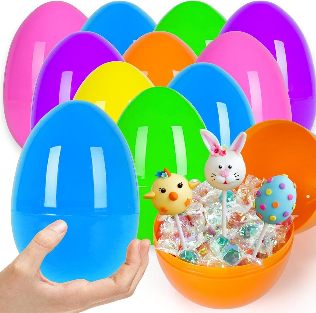 24 PCS 6" Jumbo Plastic Easter Eggs Fillable, Colorful Jumbo Large Empty Eggs for Kids, Easter Hunt Classroom Prizes Basket Stuffers Easter Party Favors