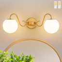 2 Lights Bathroom Vanity Light Fixtures Over Mirror, Brushed Gold Vintage Vanity Lights For Bathroom With Milk White Glass Globe Shade, Wall Lights For Bedroom, Hallway, Dressing Table,Includ G9 Bulbs