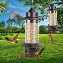 Squirrel Proof Bird Feeders - Gravity Protection Anti Squirrel Wild Metal Bird Feeders for Outdoors Hanging,Premium Hard Plastic Tube Bird Seed Feeder with 4 Feeding Ports for Blue Jay,Sparrow(Bronze)