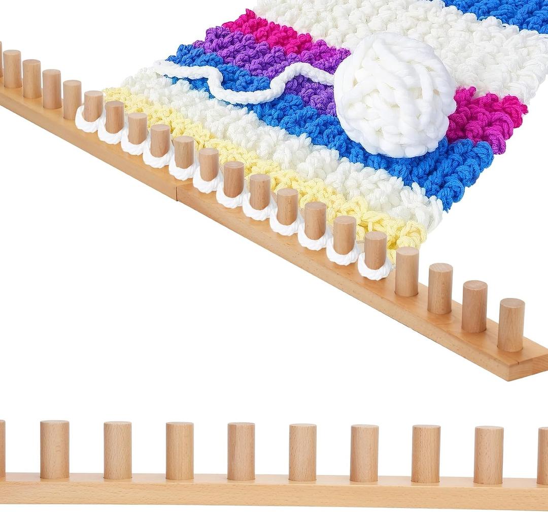 Sienson 48" Chunky Knitting Loom for Blanket Making Foldable Wood Frame, Portable DIY Hand Knitting Kit for Beginners, Reusable Blanket Loom for Bulky Yarn Crafts & Gifts
