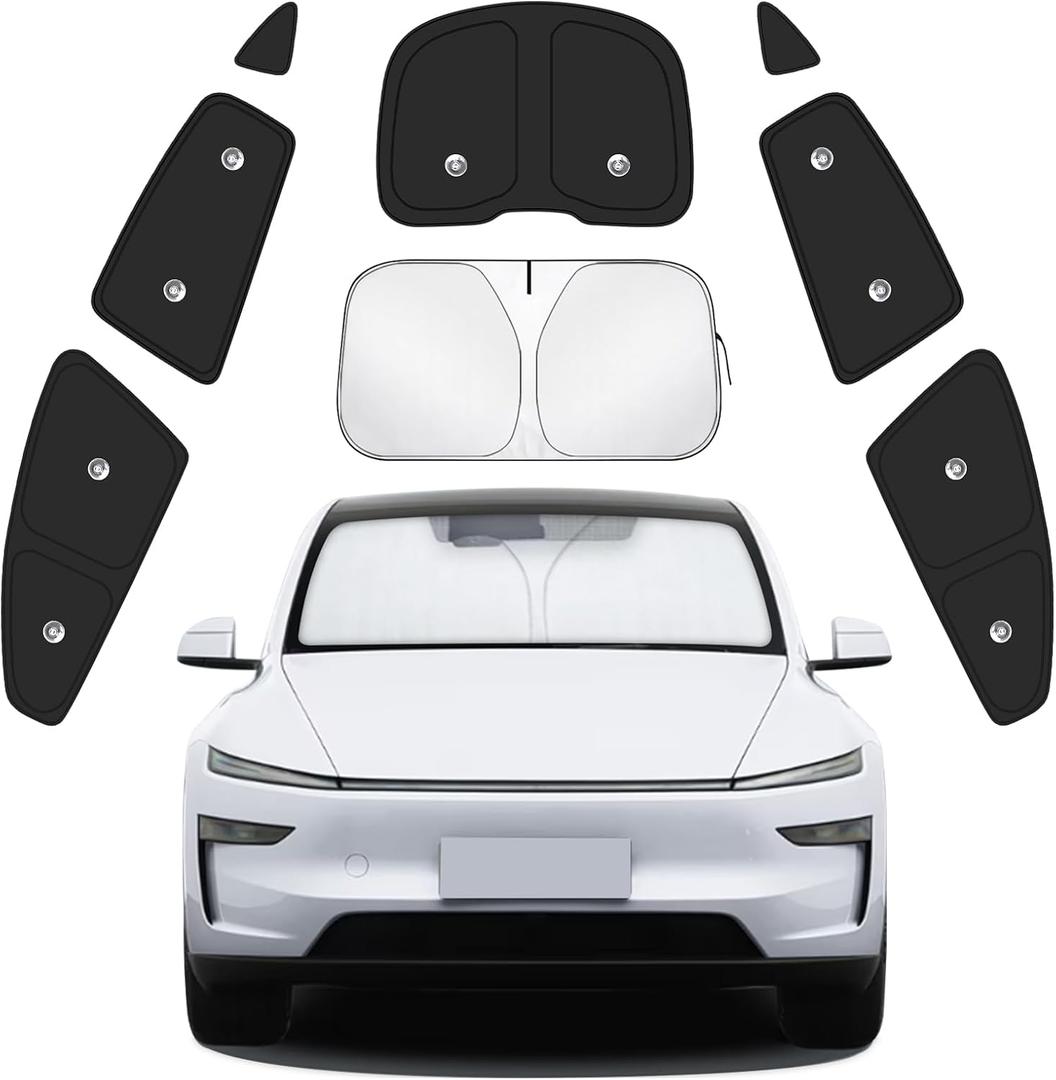 8pcs Car Window Shades for Tesla Model Y 2025 2026 Upgrade with Suction Cups [Suction No-Fall] | Full Coverage Window Covers Sunshades for Camping | Privacy Window Shade for Front, Rear, Side Windows