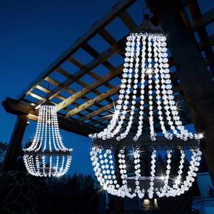 Hanging Solar Lantern Outdoor, 28 Modern Clear Crystal Acrylic Chandelier with 30 Cool White Lights S Hook for Garden, Yard, Patio, Gazebo Decorations