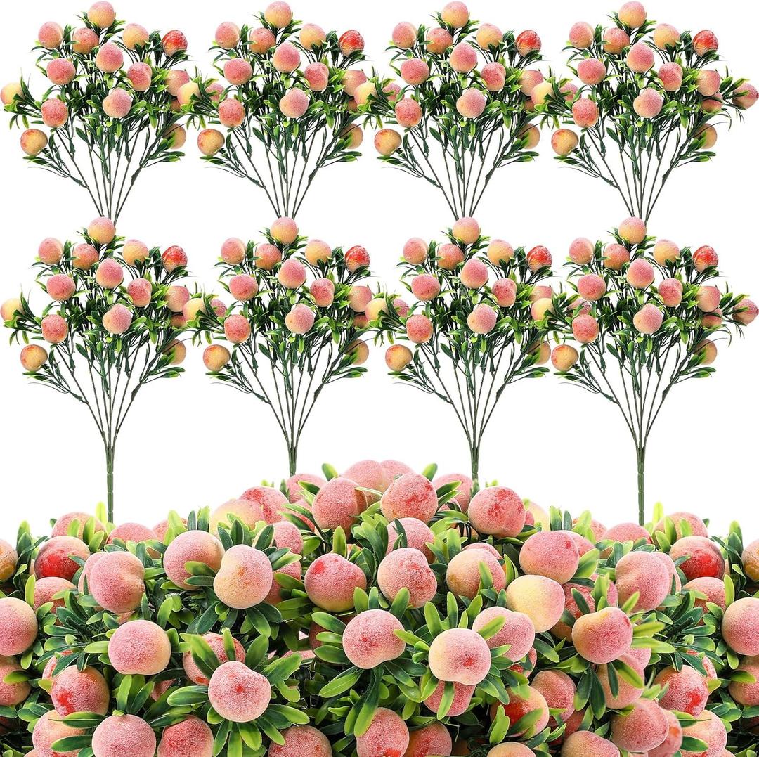 Daifunli 10 Pcs Fake Peach Branches 12.6 Inch Realistic Artificial Peach Fruits Bouquet with Leaves Fruit Decorations for Vase Home Decorations Baby Shower Party
