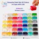Gouache Paint Set 42 Colors, 50ml Cups with Lids – 24 Metallic & 18 Basic Shades, Refillable Gouache, Opaque & Creamy, Leakproof Storage, Travel Case, Non-Toxic