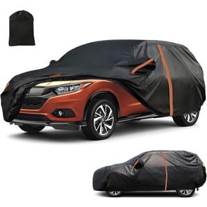 Waterproof SUV Car Cover Custom Fit for 2016-2022 Honda HR-V, All Weather Outdoor SUV Car Covers with Zipper Door, Windproof Bands Cover,Reflective Strip for Snow Rain Dust Cover,Sun UV Protection