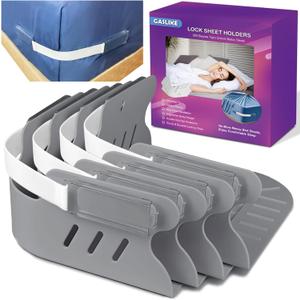 Lock Bed Sheet Holders with Anti-Slip Pads for Corners, 4Pcs Secure Bed Sheets Firmly in Place, Heavy Duty Bed Sheet Holder Straps for No More Loose Sheets, Easy Installation for All Mattress (Gray)