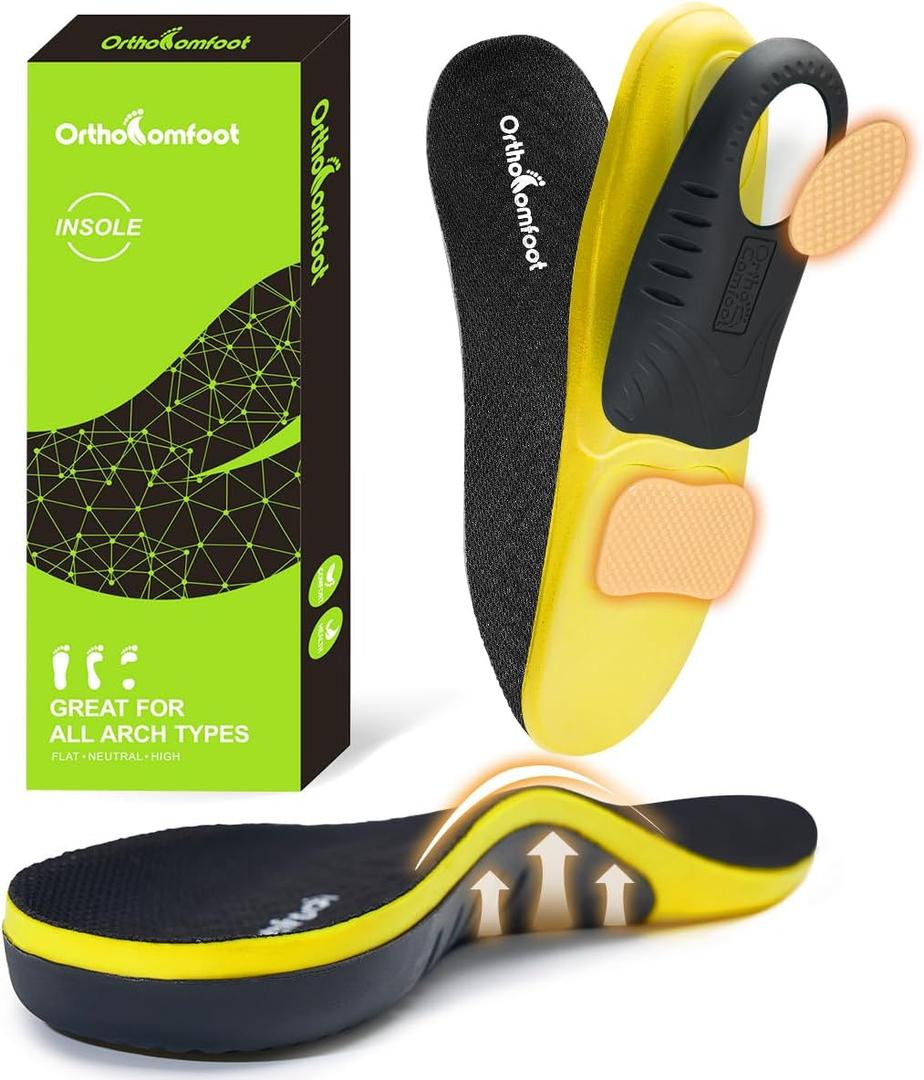 OrthoComfoot Work Boot Insoles for Men Standing All-Day: 240+LBS Heavy Duty High Arch Support Inserts, Pain Relief for Plantar Fasciitis, Anti Fatigue, Orthopedic No Trimming Need Soles,Size 10 Men