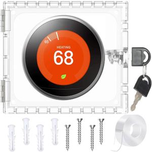 Thermostat Lock Box Square - 5 x 5 Thermostat Cover With Lock, No Screws Thermostat Lock Box with Key, Clear AC Thermostat Lock Box Cover, Small Acrylic Lock Box For Thermostat on Wall (5x5x2)