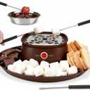 SugarWhisk 2 in 1 Electric Smore Maker & Fondue Set, Marshmallow Roaster with 4 Forks, Indoor Smores Kit for Kids & Couples, Cheese & Chocolate Fondue Pot, 4 Detachable Trays, Brown