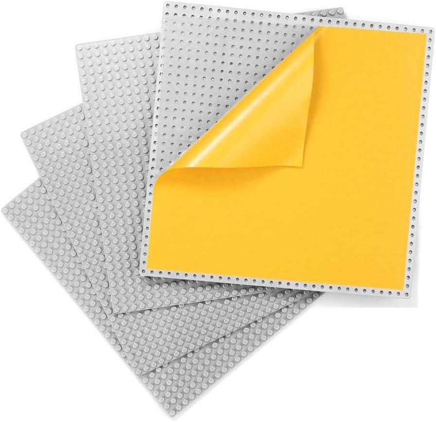 MIMAX Peel-and-Stick Baseplates - Self Adhesive Building Brick Plates - Compatible with All Major Brands - 4 Pack - 10 inch x 10 inch (Light Gray)