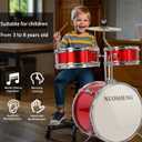 3-Piece 13 Inch Kids Drum Set, Beginner Junior Drum Kit with Adjustable Throne Cymbal Pedal Wooden Drumsticks, Poplar Hardwood Educational Musical Toy Gift for Boys Girls 3-9 Years Old