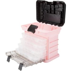 Portable Tool Box - Small Parts Organizer with Drawers and Customizable Compartments for Hardware, Fishing Tackle, Beads, or Crafts by Stalwart (Pink)