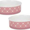 Bone Dry Trellis Paw Print Pet Bowl Set Microwave & Dishwasher Safe, Non-Slip Silicone Bottom for Less Mess, Large 7.5x2.4, Rose, 2 Count