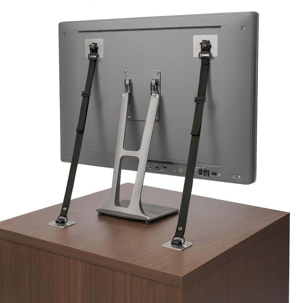 TV Safety Straps - Anti-Tip Furniture Straps for Baby Proofing - Adhesive Non Drill TV Straps Safety for Flat Screen - 2 Pack Adjustable Earthquake Straps - Wall Furniture Anchors for Baby Proofing (40 in)