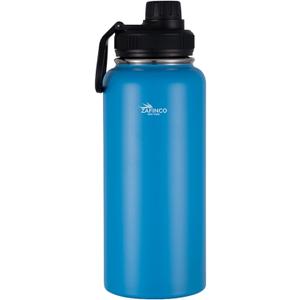Sports and camping Hydration Flask with 3 Lids - Double Walled & Vacuum Insulated Water Bottle - Stainless Steel, Leak Proof & BPA Free (BLUE-32 oz)