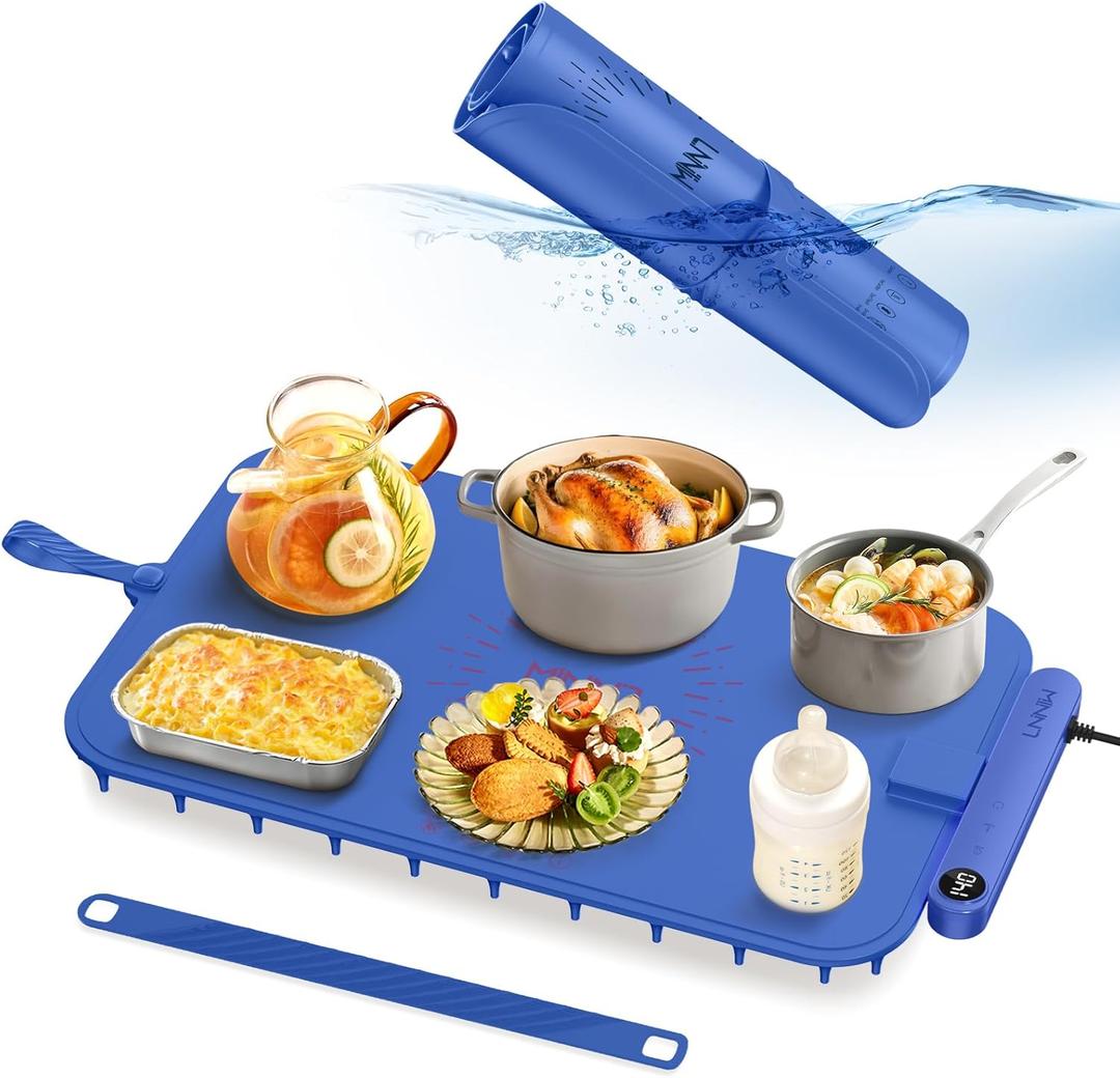 LNNIW Waterproof Food Warming Mat, Color-Changing Electric Heating Tray with 6-Level Temperature Control, 1-6h Timers, Dishwasher-Friendly Food Warmer Mat for Parties, Buffets, and Kitchen Use.