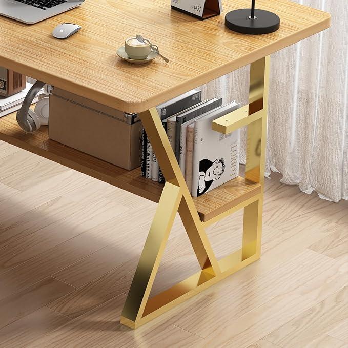 Upgraded 3-Tier Metal Table Legs Gold, 28" H x 24" W Industrial Modern Heavy Duty K-Shaped for Dining, Computer Desk - Set of 2