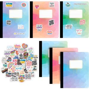 Jainzy Composition Notebooks, 3 Pack with 50 Motivational Stickers,College Ruled, 9.7 x 7.5 inches, 140 Pages, Gold Foil Details