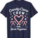 Christmas Candy Cane Heart Holiday Family Matching Pajama PJ T-Shirt M, Navy Blue