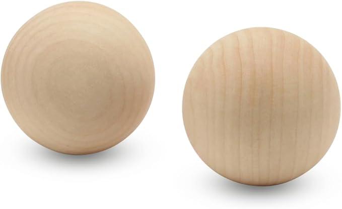 2-1/2 inch Wooden Balls, Bag of 2 Unfinished Natural Hardwood Wooden Balls for Crafts and DIY Projects