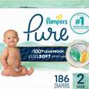 Pampers Pure Baby Diapers, Size 2 (12-18 lbs), 186, Up to 100% Leakproof, Premium Hypoallergenic Soft Diapers