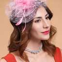 Cizoe Fascinator Hats for Women Tea Party Headband Kentucky Derby Wedding Flower Mesh Veil Fascinator (Pink)