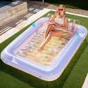 SLOOSH Inflatable Tanning Pool Lounger Float, 85" x 57" Extra Large Pool Floats Adult with Pillow, 4 in 1 Suntan Tub Raft Floatie,Sunbathing Bed Lounge for Water Blow Up Ball Pit, XL-Golden White