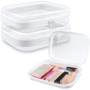 Clear Hard Shell Zipper Case 3 PCS Clear Cosmetic Make up Bag Waterproof Travel Toiletry Bag for Women, Hard Plastic Zipper Pouches Portable Travel Storage Organizer Bins (White, 10"x8"x2")